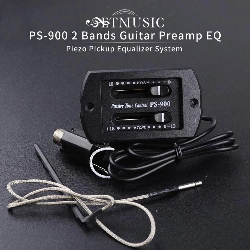 PS-900 2 Band EQ Guitar Passive Volume Tone Control Piezo Pickup Preamp for Acoustic Guitar Mini Folk Pickups Guitar Accessories