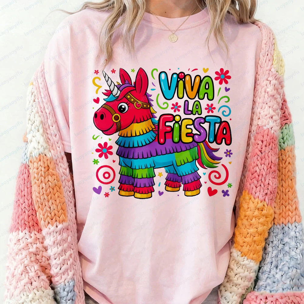 Fashion Viva La Fiesta Shirt Cinco De Mayo Cotton Shirt Fiesta Party Tee Mexican Fiesta Colorful Piñata Shirt Unisex Cotton Tops