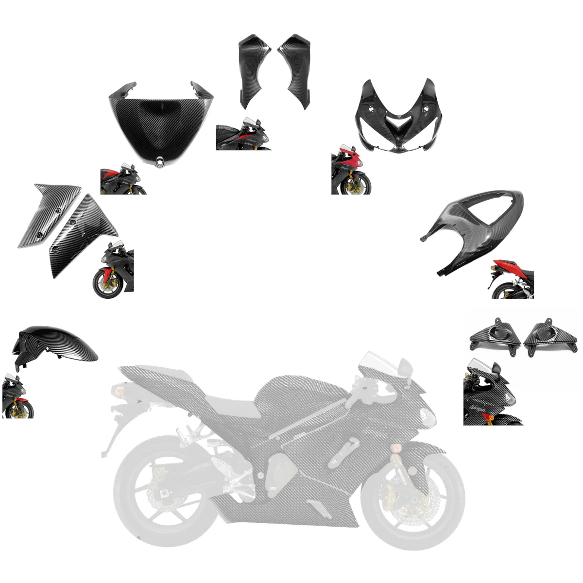 

for kawasaki zx6r zx 6r 2005 - 2006 Carbon Fiber Hydrographic Dip Tank Tail Mud guard Fairing Fender Cowl Complete Bodywork Kit