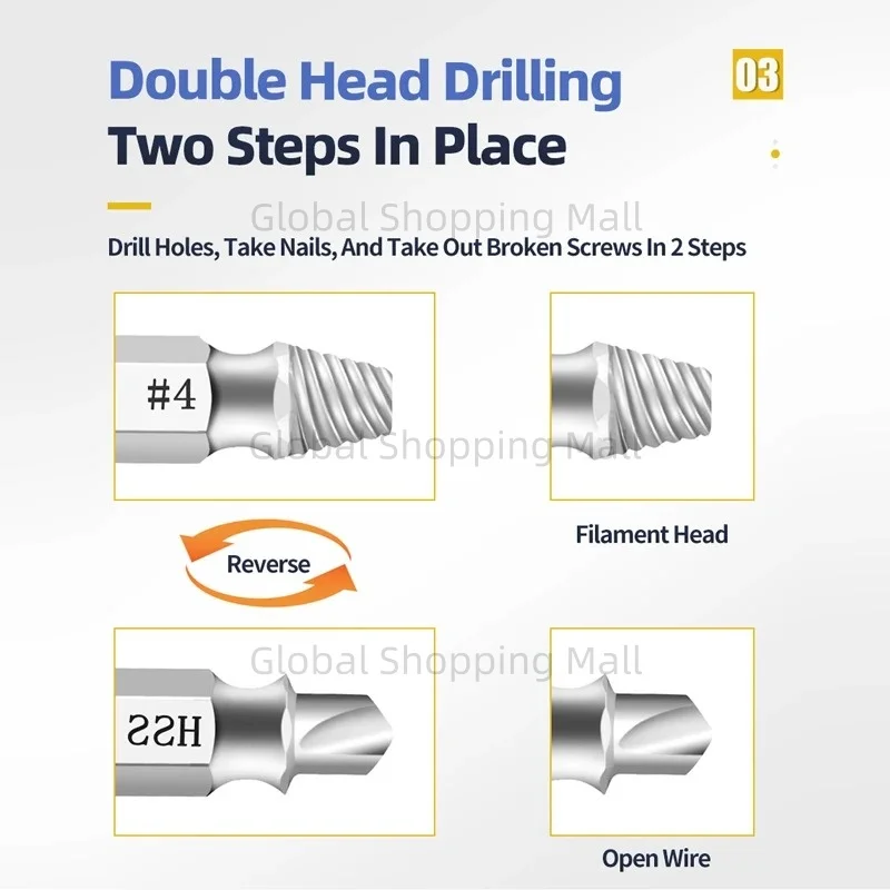 التالفة المسمار النازع مجموعة مركز مثقاب مجموعة أدوات النجارة كسر الترباس النازع البراغي مسامير مزيل النازع #3