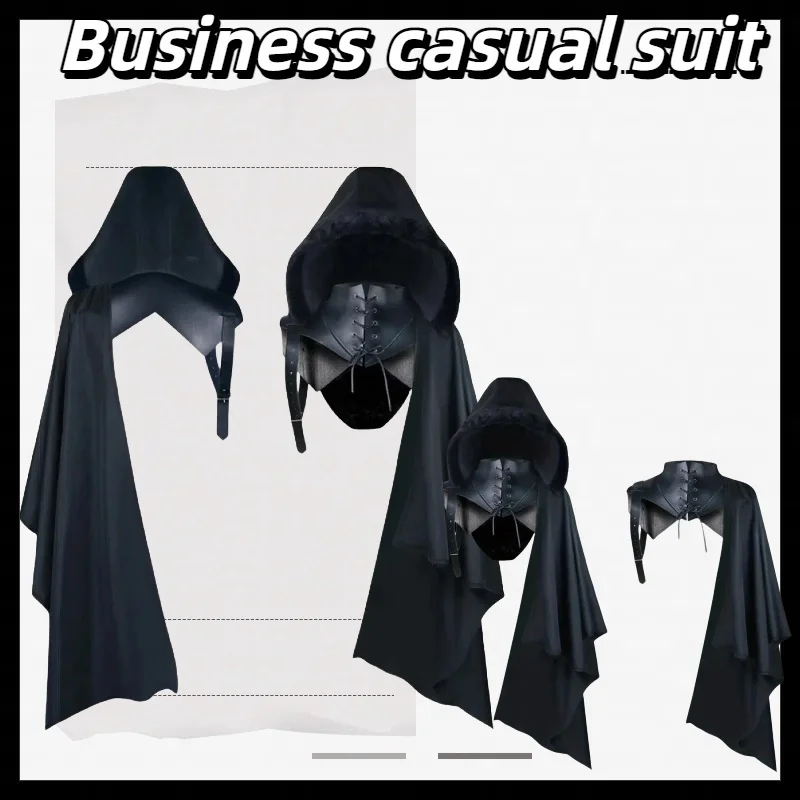 مجموعة أزياء عباءة مصاص الدماء القوطية للهالوين LARP الشيطان لعب الأدوار مع عباءة سوداء بغطاء للرأس