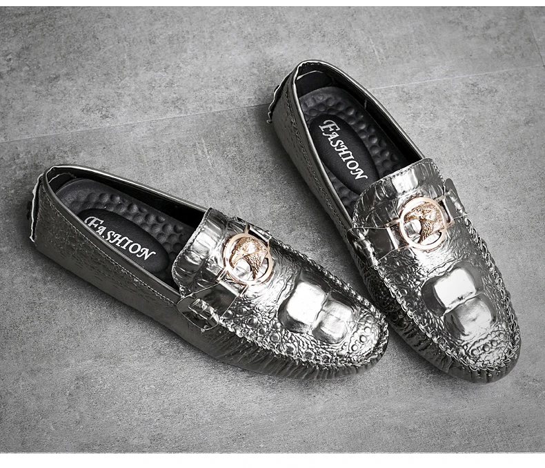 Herren-Slipper mit Krokodilmuster, Frühling/Sommer 2025, Britischer Stil, Glänzendes Leder, Lässige Loafer, Handgefertigt – Detail 20