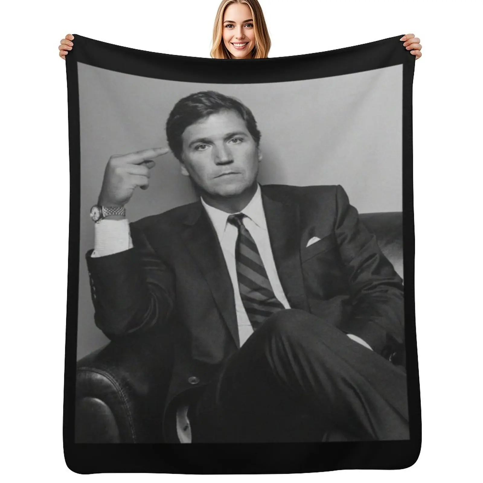 Tucker Carlson Middle Finger Classic Throw Blanket Portable Lightweight Blanket for Travel Camping