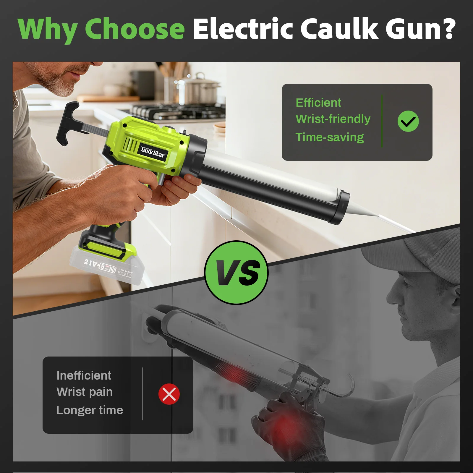 Taskstar TG140 No Drip 250KG 10 OZ Electric Caulking Gun Dripless Cordless with 1*2.0Ah Battery LED Light for Filling and Sealing For Makita Battery view 3