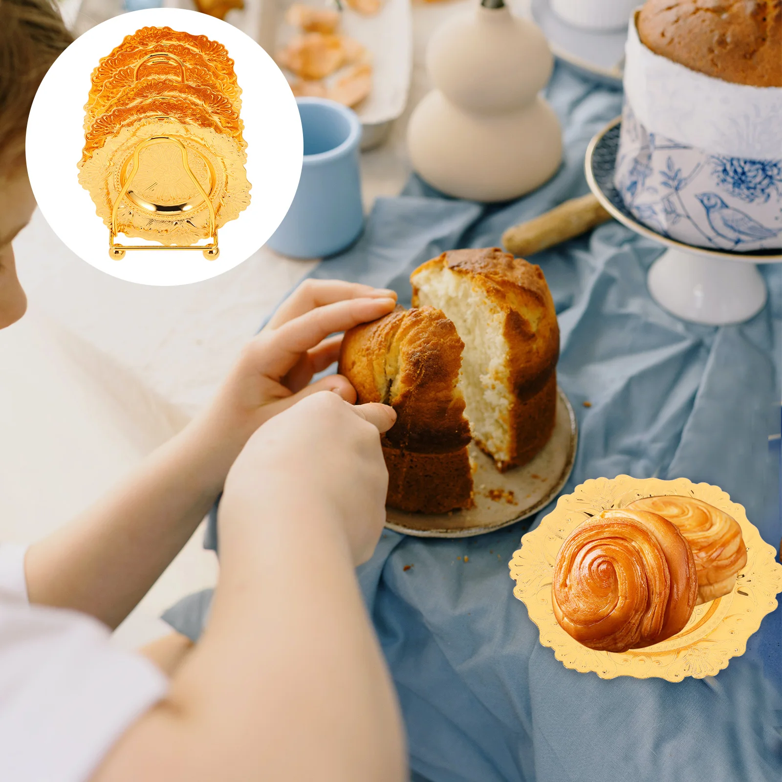 

6Pcs Golden Fruit Tray Elegant European Design Large Capacity Snack Serving Plate Stainless Steel Drink Coasters for Dining