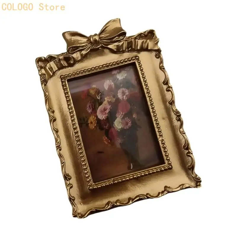 Elegant Bowknot Picture Frame Gold Ornate Photo Frame for Tabletop and Wall Mount Home Decors Photo Gallery Wall Art D0LD