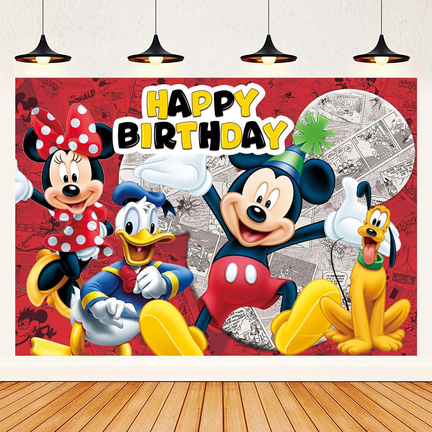 Disney Cartoon Mickey Minnie Mickey Mouse Background Happy Birthday Party Baby Shower Decoration Banner Photography Props