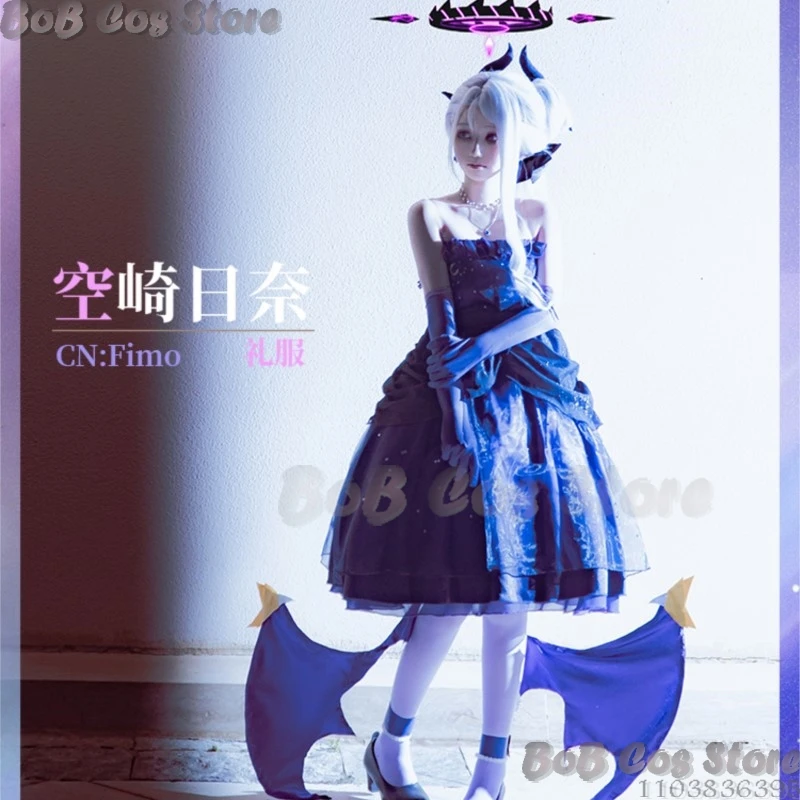 Sorasaki Hina Lolita Dress Cosplay Game Blue Archive Costume Prop 90CM Long White Wig Purple Shoes Women Party Suit ComicCon Set