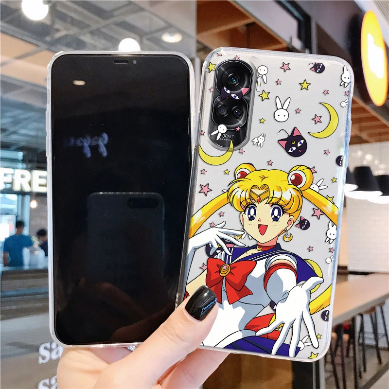 Capas de telefone transparentes para Honor 90 Lite, marinheiros, luas, coelho, menina, gato, anime, impresso, transparente, silicone