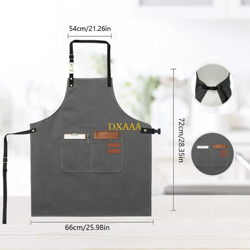 DXAA Adjustable Waist Neck Canvas Apron With Large Pockets For Cooking Cleaning Service
