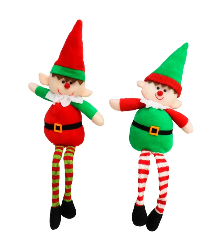 Tradineur - Pack of 2 decorative elves, polyester and sand, Christmas figures, ornaments, fireplaces, festive decoration, home,