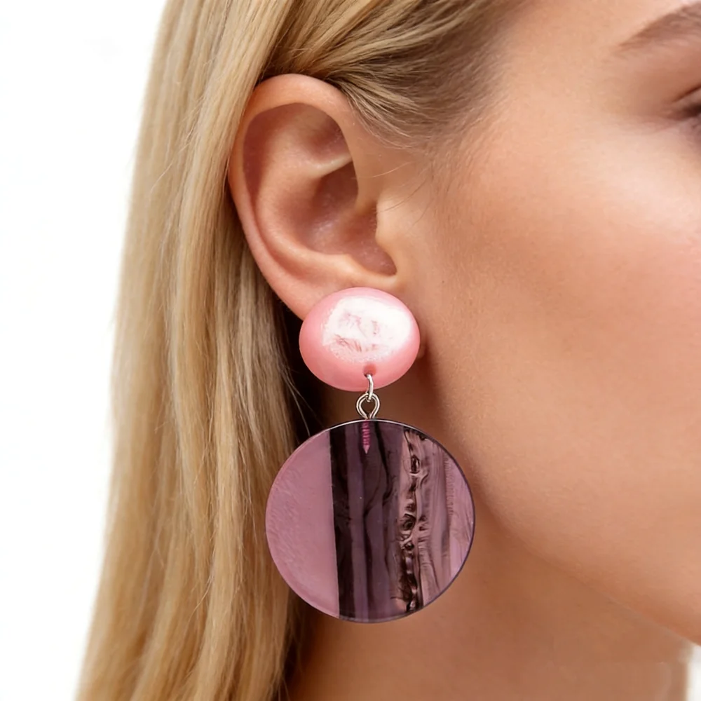 New Resin Large Round Dangle Earrings for Women Fashion Gradient Colorful Acrylic Geometric Drop Earrings Statement Jewelry Gift