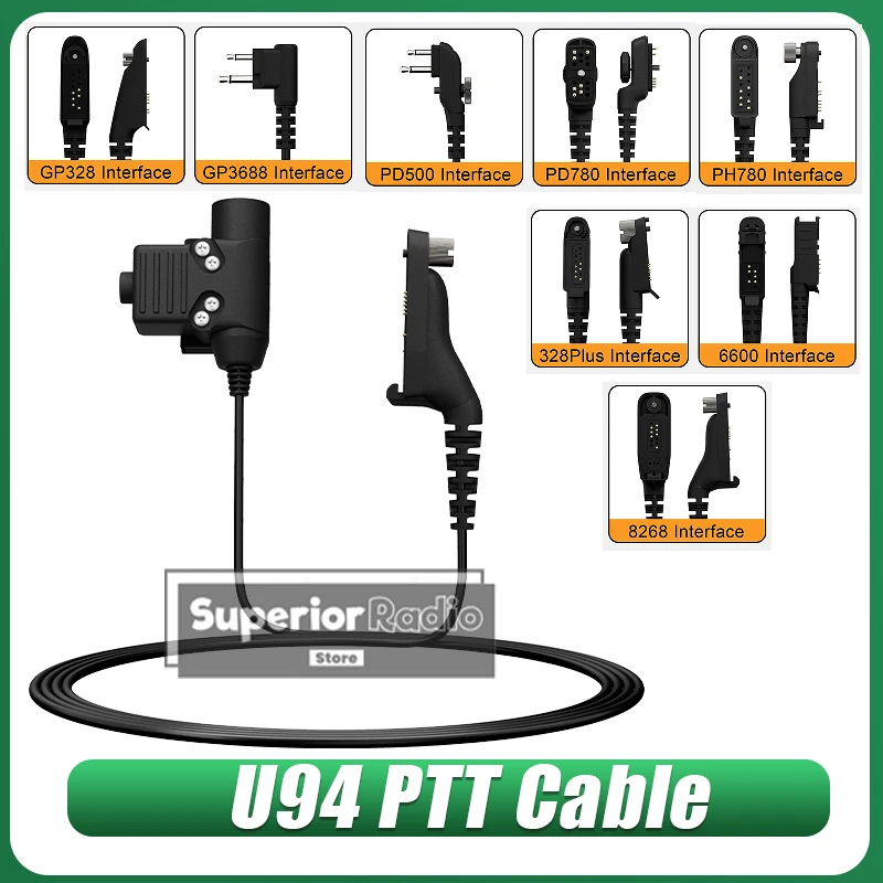 

Tactical U94 PTT Cable Plug Headset Adapter Compatible with Motorola DP3400 HYT PD580 Walkie Talkie Accessories Outdoor Shooting