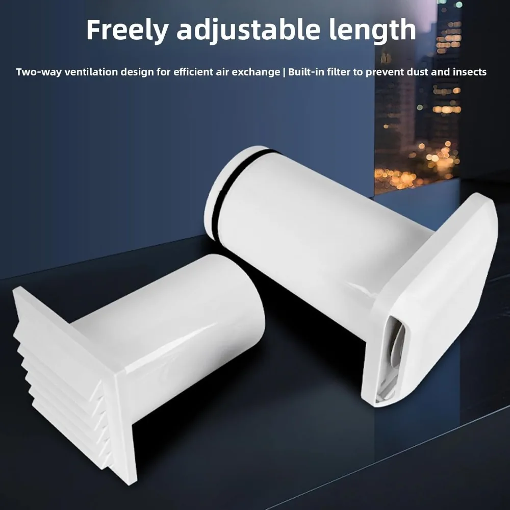 Telescopic Duct Through Wall Ventilation Kit Louvered Cover Adjustable Airflow Through Wall Exhaust Intake Set Passive Air Vent