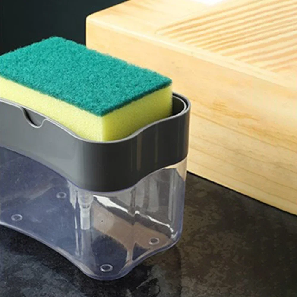1 For Household Kitchen 2 In 1 Pressing Soap Liquid Box, Easy To Replenish, Durable, For Sponge, Dish Cloth, Pot Brush, Black view 2