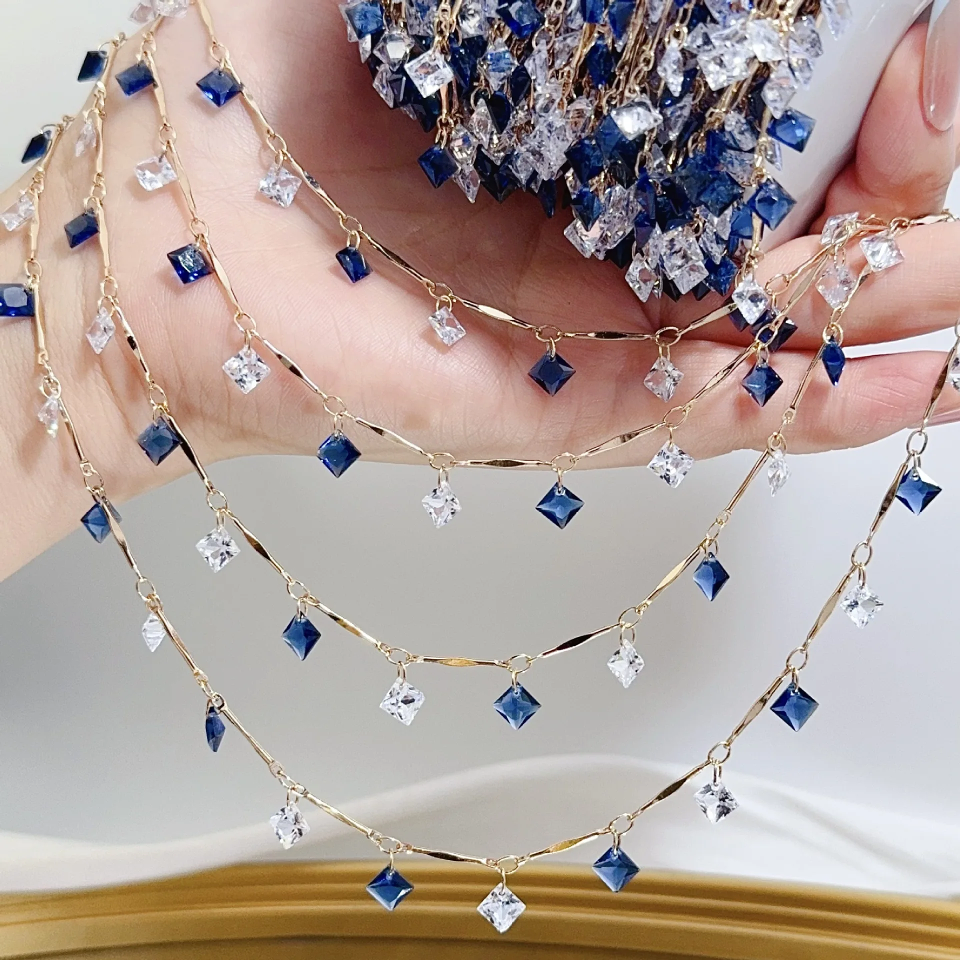 

0.5/1/2M Square Zircon Curved Stick Copper Chain For DIY Necklace Exotic Clothing Decoration Loose Chain Jewelry Making Material