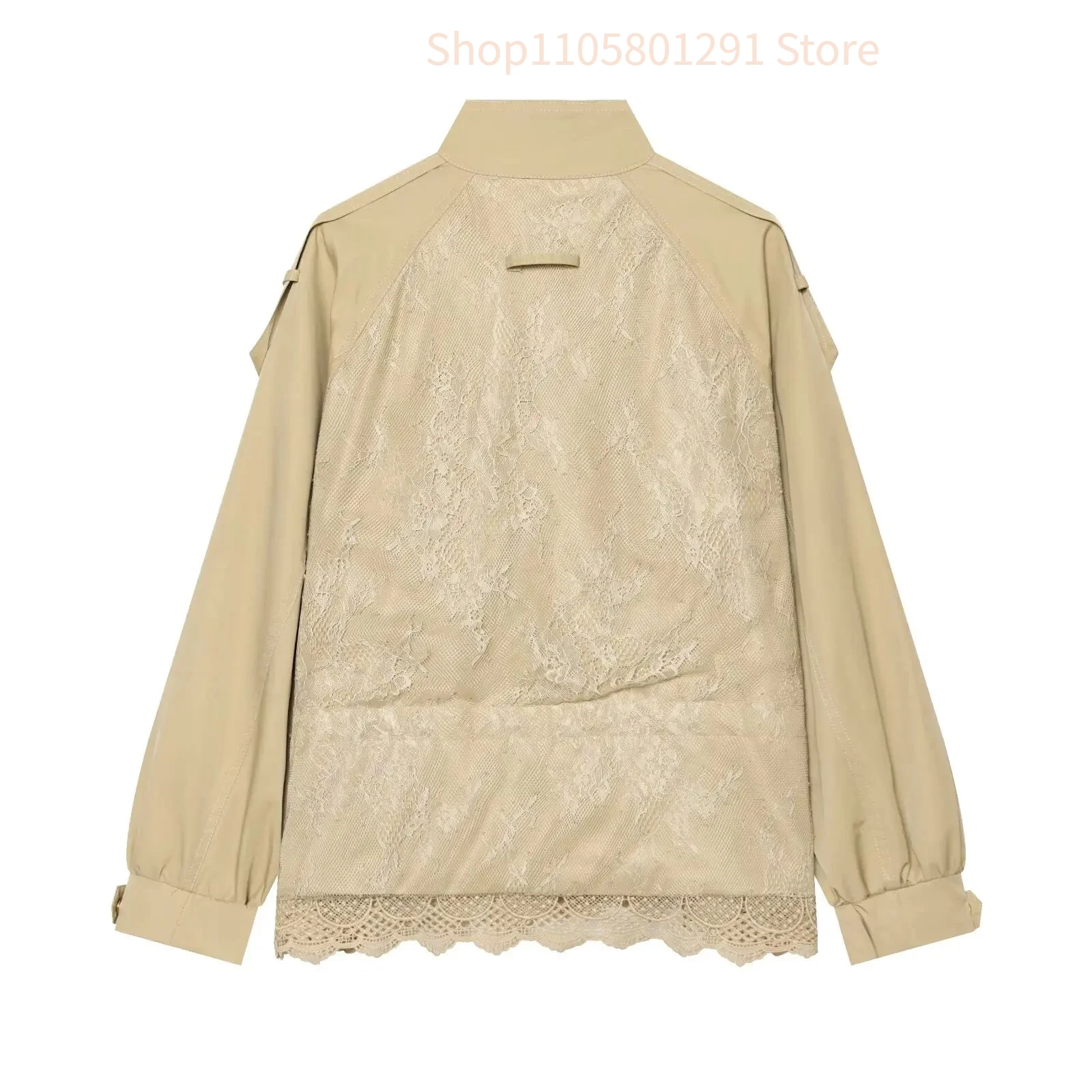 Women's Jacket 2026 Fall New Arrival Khaki Long Sleeve Lace-Trim Loose Jacket Ladies Fall Loose Utility Outer Coat Daily Wear