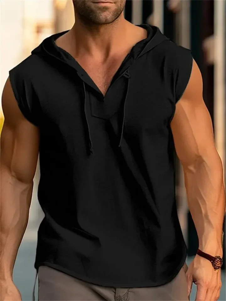 【 Trend Matching 】Solid Color Hooded Men's Vest Sleeveless Loose Blazer, Summer Leisure Fitness Sportswear, Multi-color Optional