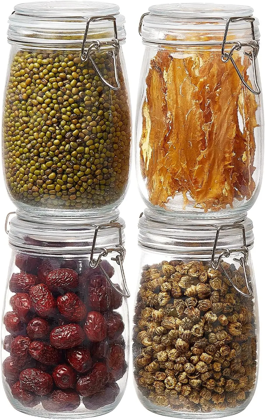 

4 Pack 34 oz Glass Jars with Airtight Lids – Food Storage Containers with Preserving Seal Wire Clip Fastening, Glass C