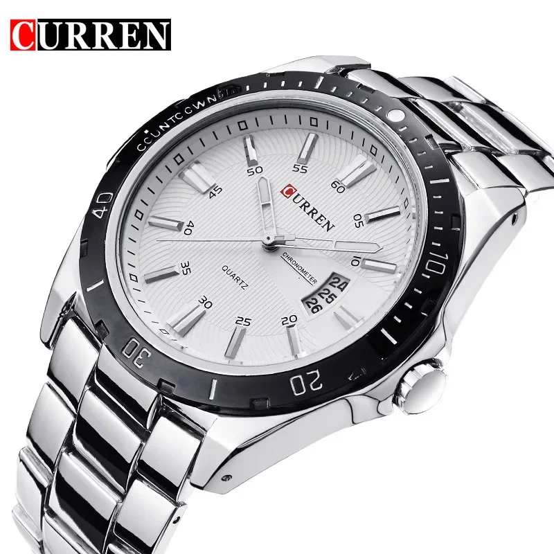 CURREN 8110 Men\'s Watch Fashion Calendar Watch Men\'s Steel Belt Waterproof Quartz Watch
