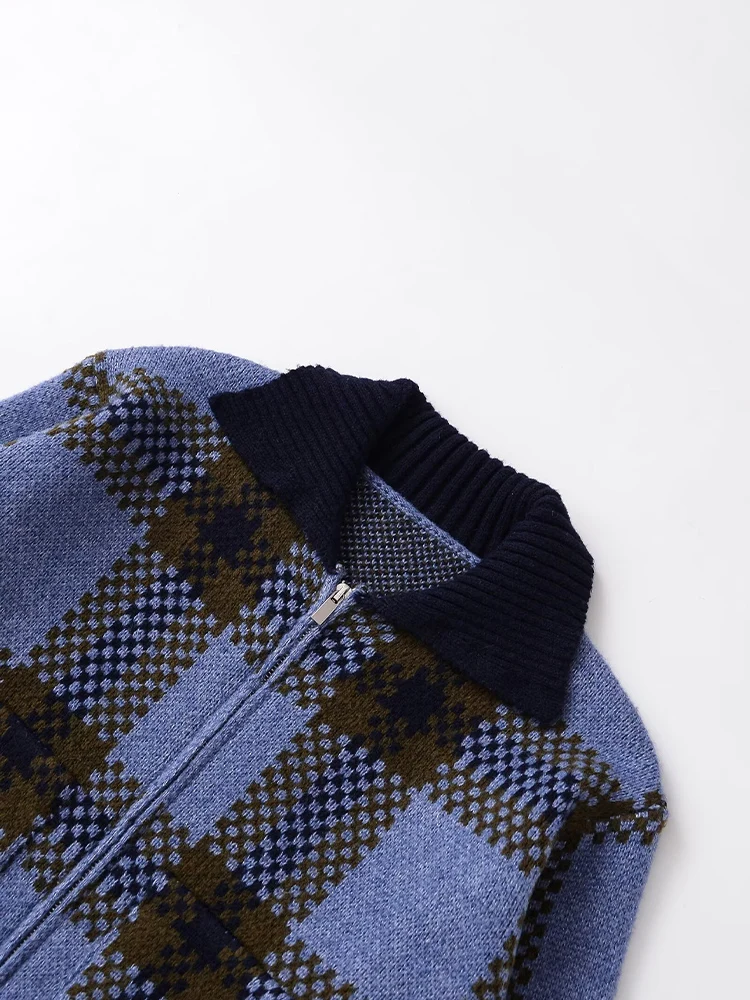 سترة نسائية محبوكة منقوشة بأكمام طويلة وسحاب ومزاجية متعددة الاستخدامات على الطراز الأوروبي