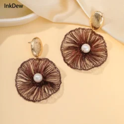 INKDEW Pearl Round Line Design Drop Earrings for Women Handmade Long Big Earrings Jewelry boho Gift EA161