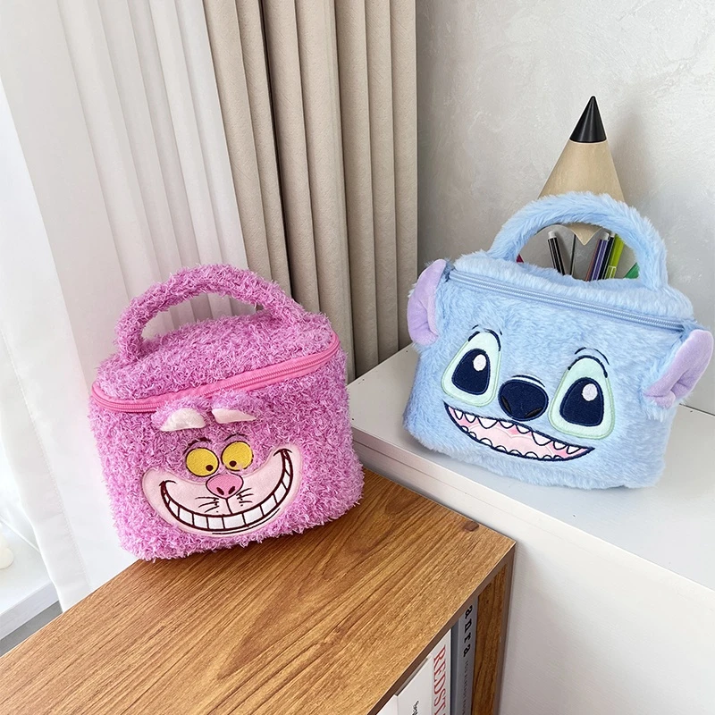 Schattige Anime Cosmetische Tas Mooie Stitch Cheshire Cat Japanse Stijl Pluche Tas Voor Meisje Hoge Capaciteit Cartoon Cosmetica Opbergtas