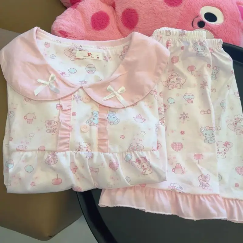 

2 шт. Sanrio Kawaii пижамы Hello Kitty's летние шорты шорты для девочек новый стиль удобная повседневная студенческая домашняя одежда с героями мультфильмов