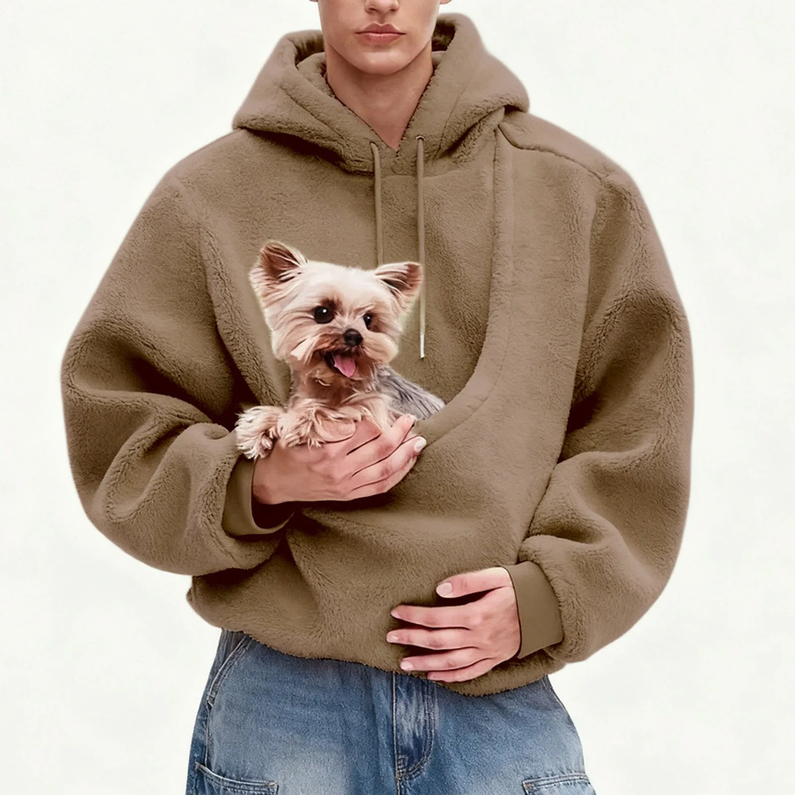 جيب نمط الحيوانات الأليفة هوديي مزدوجة الوجهين أفخم القط عشاق هوديي فضفاض المناسب مقنعين البلوز لكل من الرجال والنساء الحيوان الأذن #4