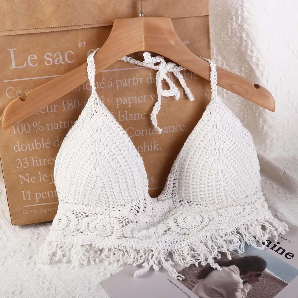 Suit Sleeveless Short Beachwear Tassel Female Embroidery Camisole Women Crochet Swimsuit Knitted Bikinis Bohemia Style Vest