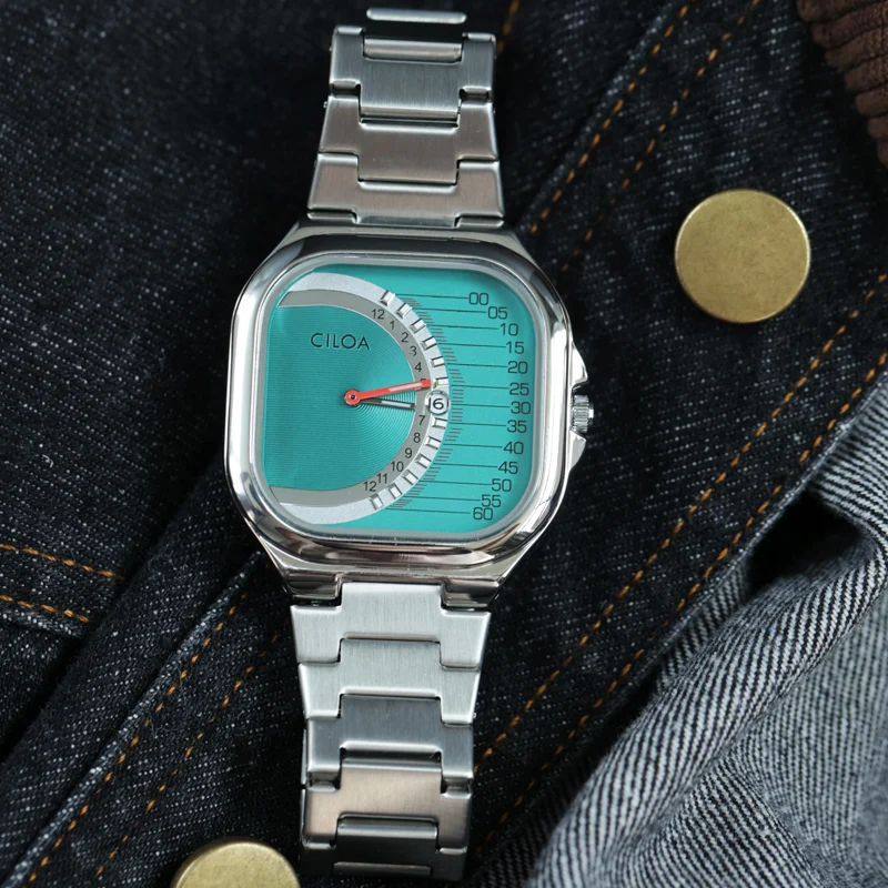 ساعة CILOA المربعة الرجعية للرجال هدية فاخرة خفيفة جديدة بحزام من الفولاذ المقاوم للصدأ ساعة كوارتز ذهبية مقاومة للماء ماركة أصلية #4