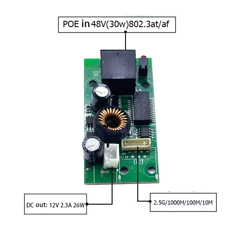 48V to Active Isolated PoE Splitter IEEE802.3af/at DC out 12V 27w  2.5G/10/100/1000M