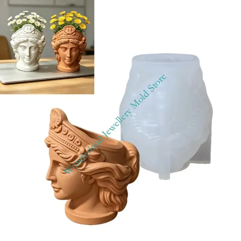 Resin Cement and Plaster Silicone Mold with Classical Lady Bust Design, Open Top Container Form for DIY Planter Candles Holder