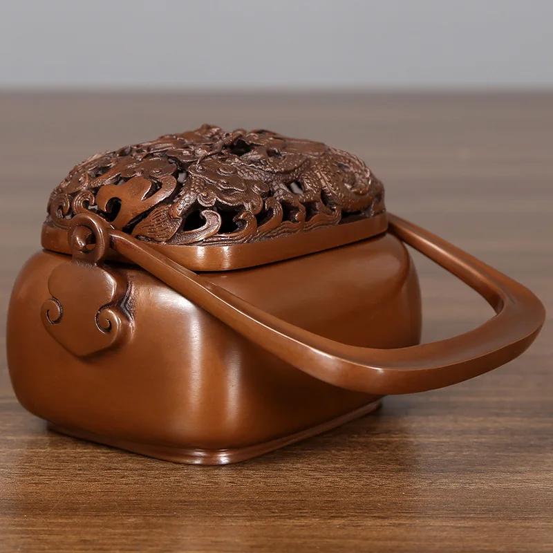 HYS Copper Portable Incense Burner Antique Sandalwood Burner Ornament Home Crafts, Burner with Handle