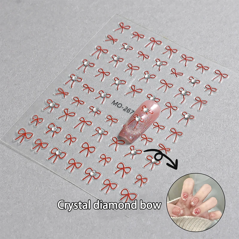 5D Rhinestones Nail Art Adesivos, preto e vermelho Bow Nail Patch, Luxo Fita Decorações, Decalques Acessórios, Decoração, 1Pc