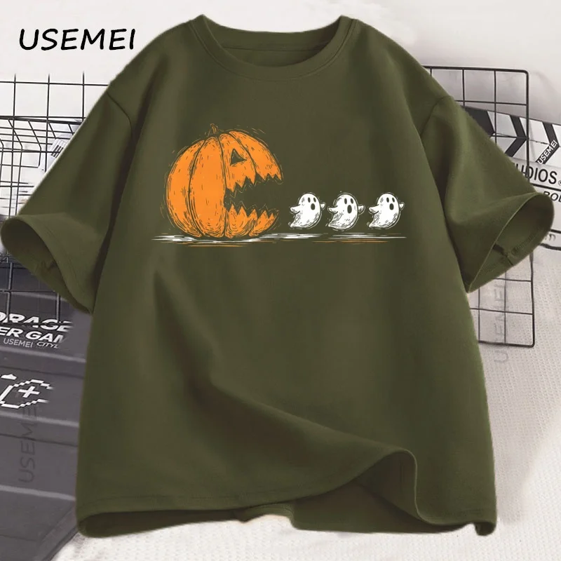 مضحك هالوين تي شيرت النساء الرجال اليقطين أكل أشباح تي شيرت مضحك شبح بو التي شيرت الخريف مخيف الموسم الجرافيك المحملة الملابس #4