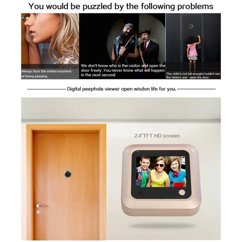 جرس باب ذكي جرس باب أمان ، كاميرا ثقب الباب ، عين القط الإلكترونية ، شاشة ملونة عالية الدقة TFT ، عرض الصوت ، منزل ساخن