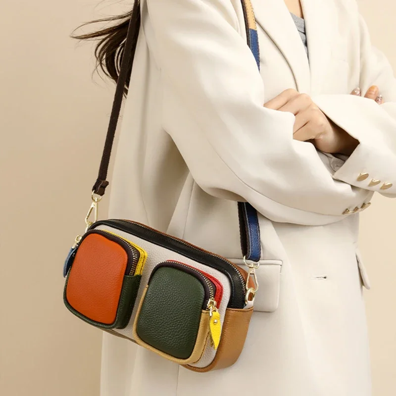 

Women's bag Genuine Leather Shoulder Crossbody Small rectangular Bag Retro Fashion Casual Small new Bag Mobile phone storage bag