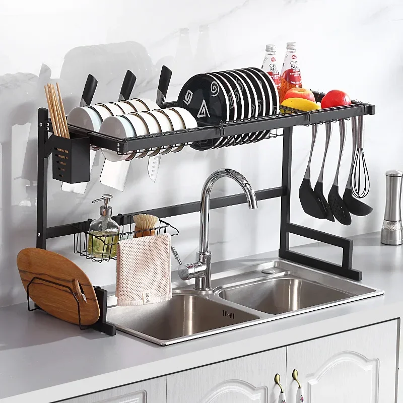 Cross border carbon steel sink rack trade, black cheap bowl and dish drain rack, kitchen bowl and plate cutting board, tool stor