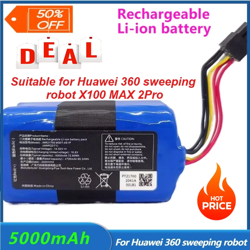 

New 14.52V 5000mAh for Huawei 360 Sweeping Robot X100 MAX 2Pro High-quality Rechargeable Batteries