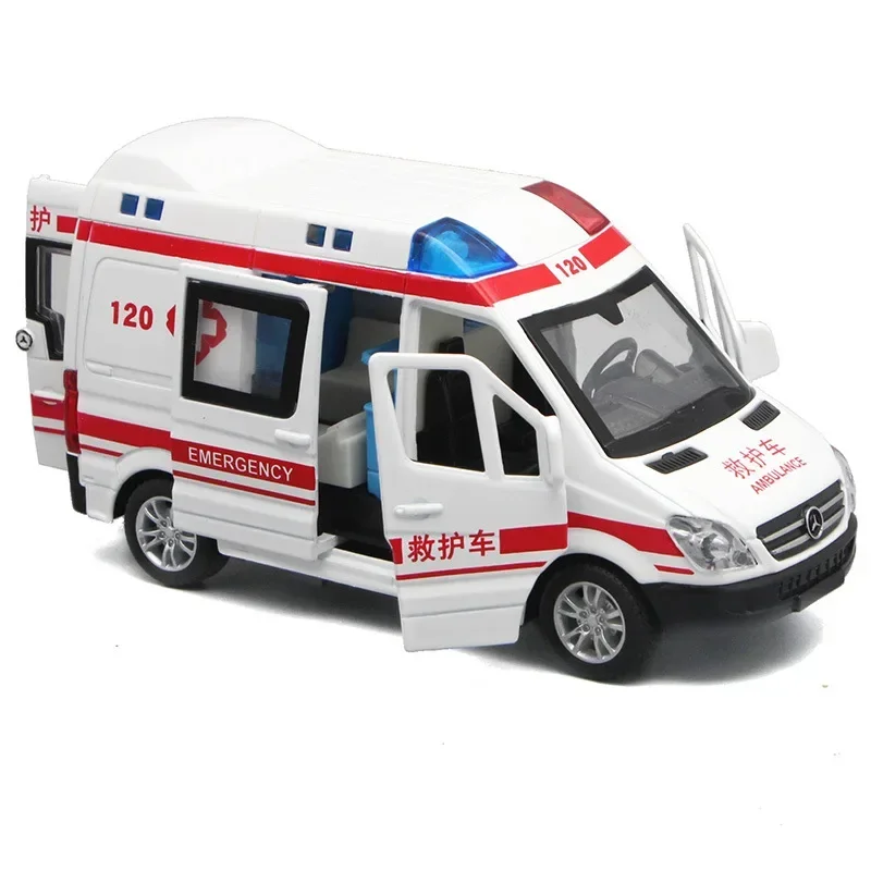 

1:32 Mercedes-Benz ambulance police car Diecast Metal Alloy Model Car Pull Back Sound Light Car Children Gift Collection A95