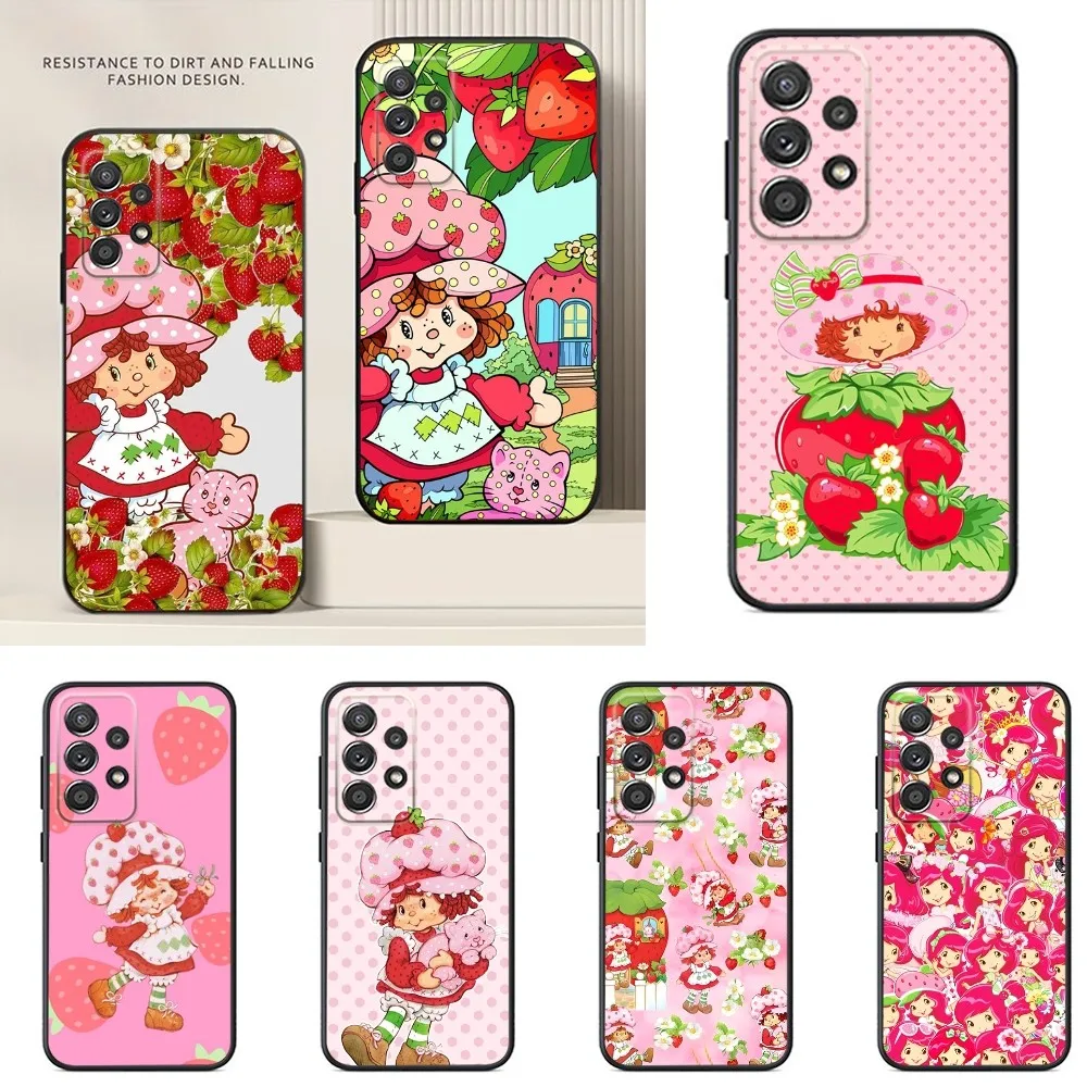 S-Strawberry pink Shortcake Phone Case For Samsung S24,S23,S22,S21,S20,S10,S10E,S9 Plus FE Note 20 Ultra 10,9 Plus Black Case