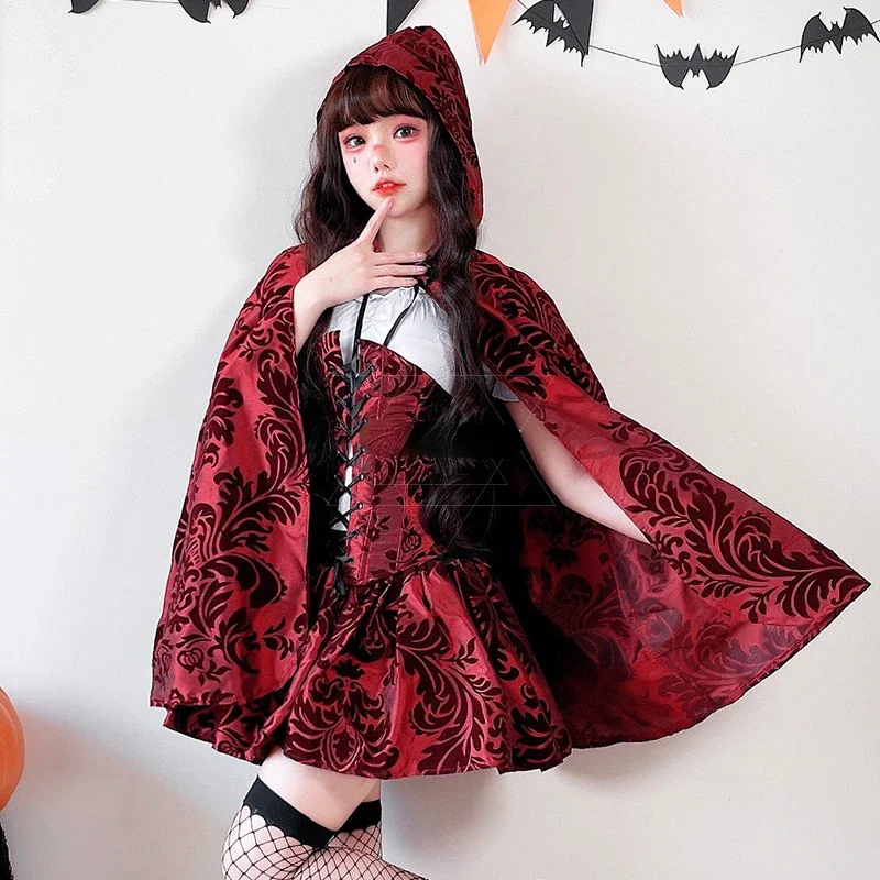 

Halloween Red Witch Modern Stage Performance Costume Adult Girl Personalized Role Playing Game Witch Vampire Uniform Costume