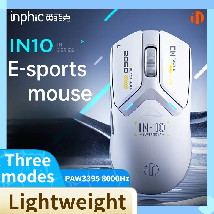 

INPHIC IN10 Tri-mode Gaming Mouse PAW3395 26000DPI 8000Hz 60g Lightweight Design 400mAh Battery 120hours Long Batter Life
