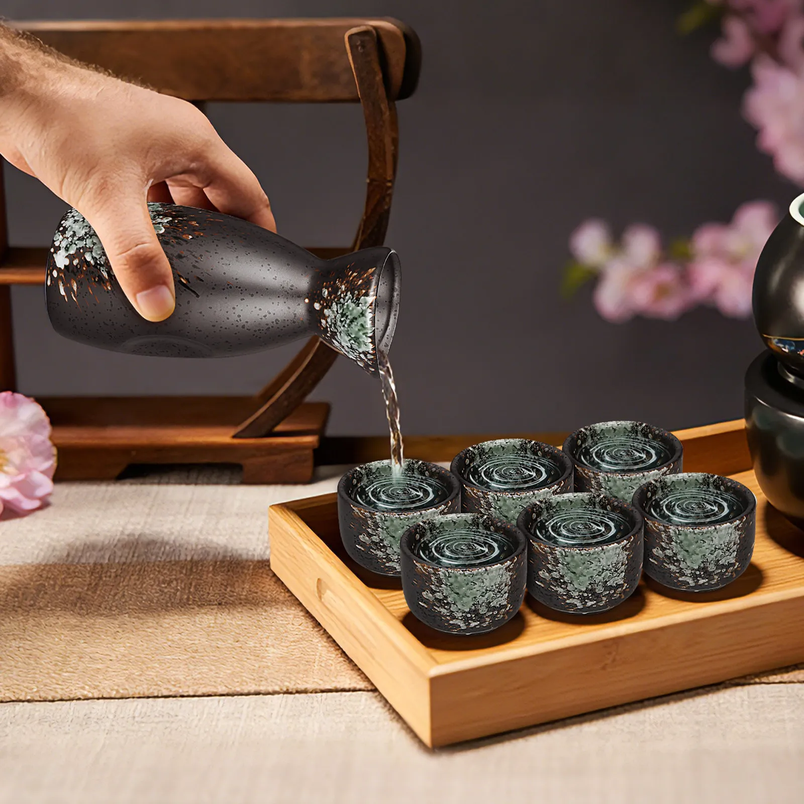 

1Set Sake Serving Set Japanese Style Ceramic Sake Kettle and Cups Delicate Reusable Drinking Set for Parties Family Gatherings