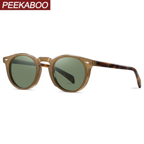 Imagen 1 del producto Peekaboo TR90 gafas de sol polarizadas para hombres que conducen acetato uv400 estilo retro gafas de sol redondas para mujeres verde marrón 2024