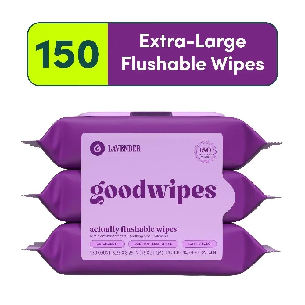 Flushable Butt Wipes, Lavender Scented, 3 Pack, 150 Total Wipes