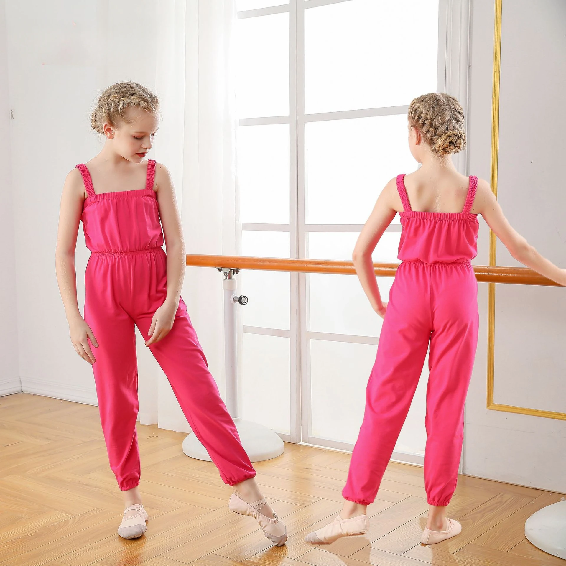 Children Dance Overalls Suspenders jumpsuit Women Gymnastics Cotton Sport Pants for Girls Test Grade Dance Practice Clothing