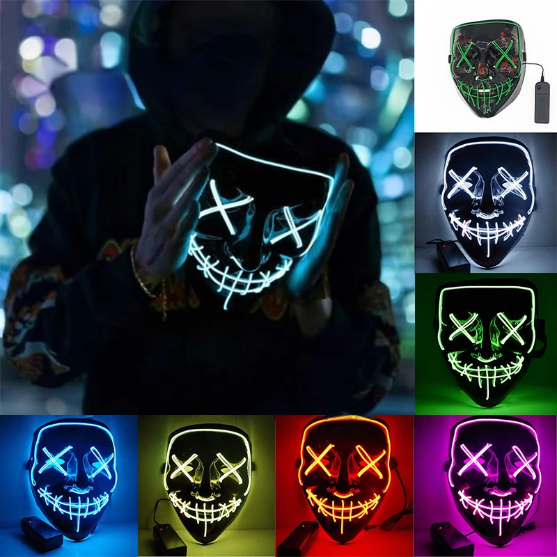 Halloween Mask Light Up, Hacker Purge Mask, Scary LED Mask for Cosplay Costumes Festival Carnival Party Gifts Kids Men Women