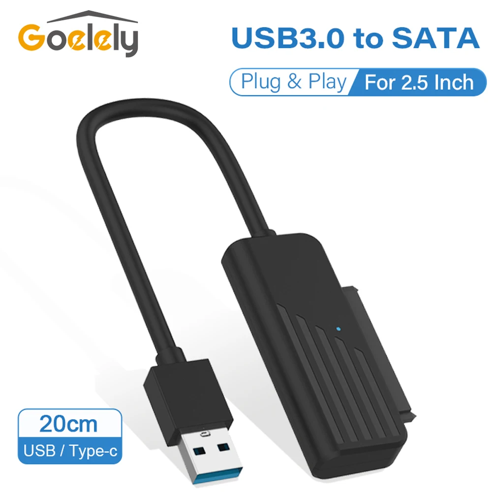 

Goelely USB 3.0 to SATA Converter Plug & Play Type-c to SATA Adapter External SATA Cable Cord for 2.5 Inch HDD SSD Hard Drive